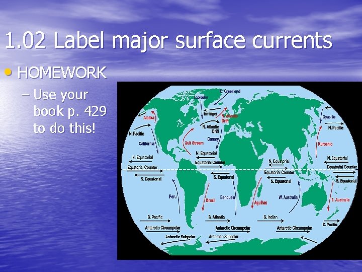 1. 02 Label major surface currents • HOMEWORK – Use your book p. 429