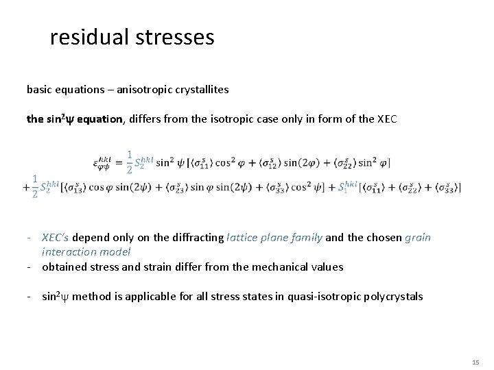 residual stresses basic equations – anisotropic crystallites the sin 2 y equation, differs from