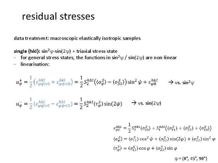 residual stresses data treatment: macroscopic elastically isotropic samples single {hkl}: sin 2 y-sin(2 y)