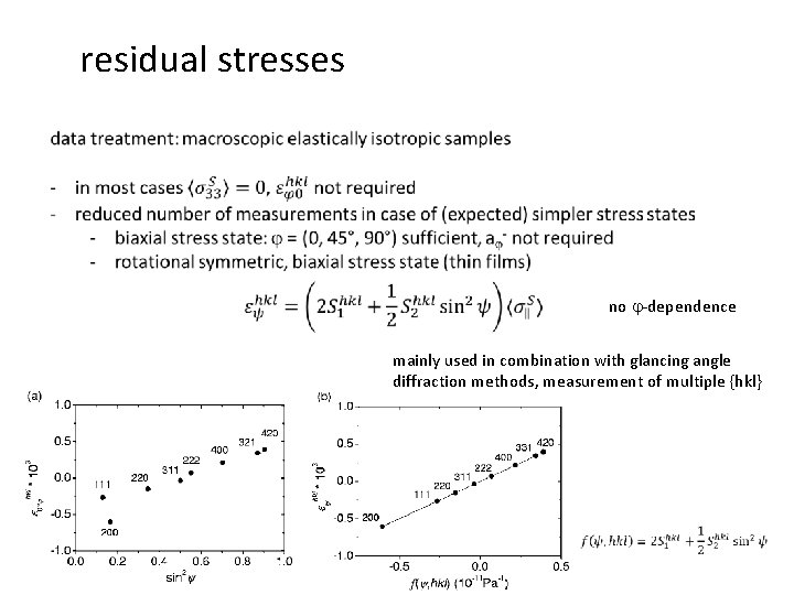 residual stresses no j-dependence mainly used in combination with glancing angle diffraction methods, measurement