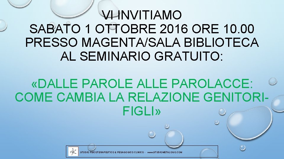 VI INVITIAMO SABATO 1 OTTOBRE 2016 ORE 10. 00 PRESSO MAGENTA/SALA BIBLIOTECA AL SEMINARIO