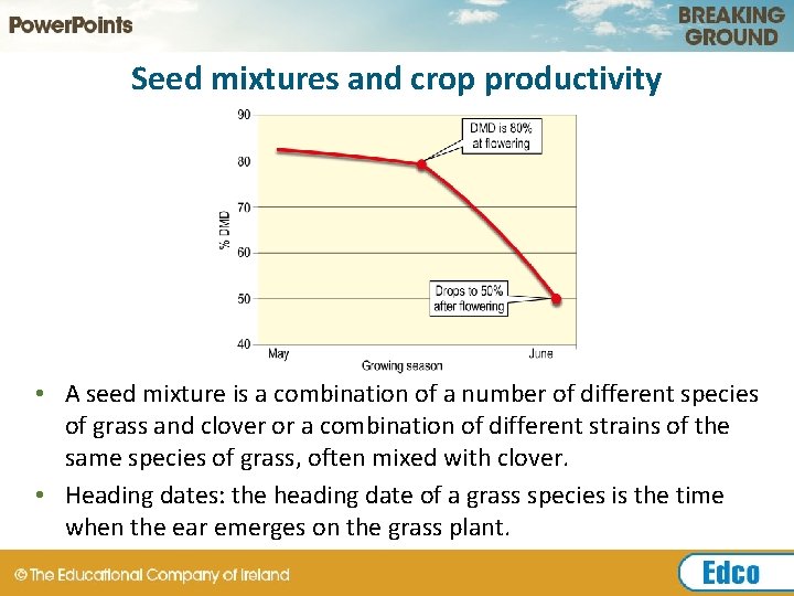 Seed mixtures and crop productivity • A seed mixture is a combination of a