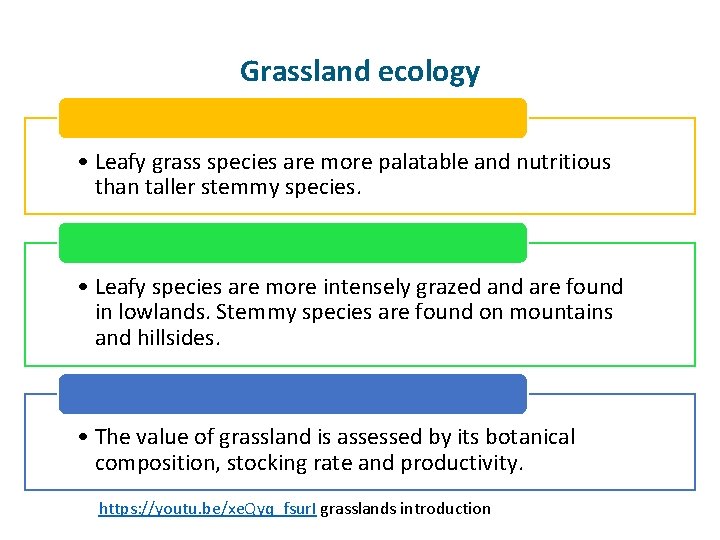 Grassland ecology • Leafy grass species are more palatable and nutritious than taller stemmy