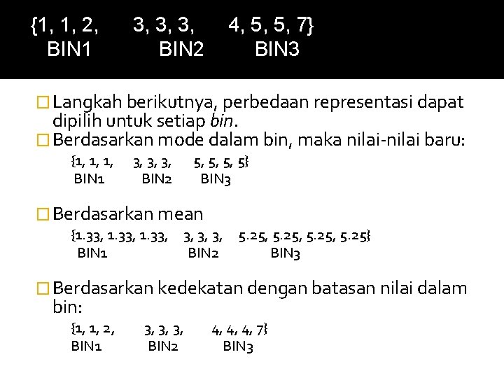 {1, 1, 2, BIN 1 3, 3, 3, BIN 2 4, 5, 5, 7} {1, 1, 2, BIN 1 3, 3, 3, BIN 2 4, 5, 5, 7}