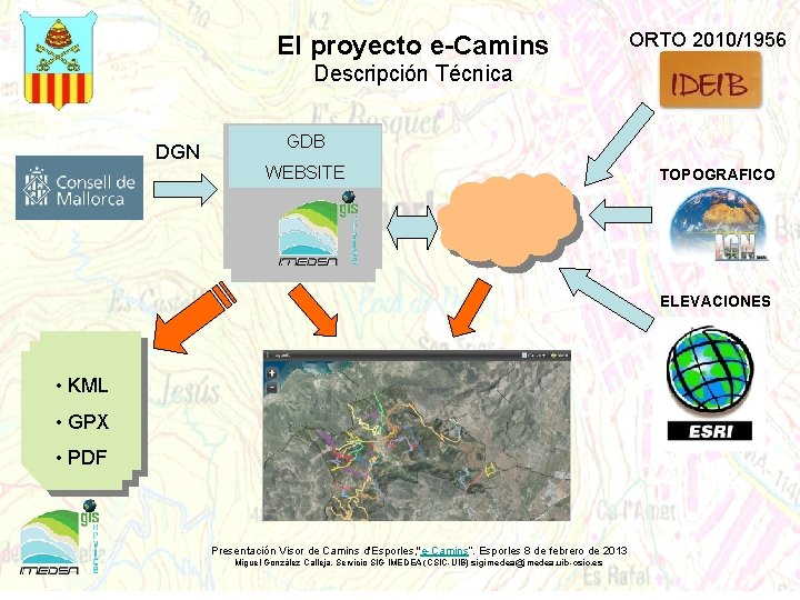 El proyecto e-Camins ORTO 2010/1956 Descripción Técnica DGN GDB WEBSITE TOPOGRAFICO ELEVACIONES • KML