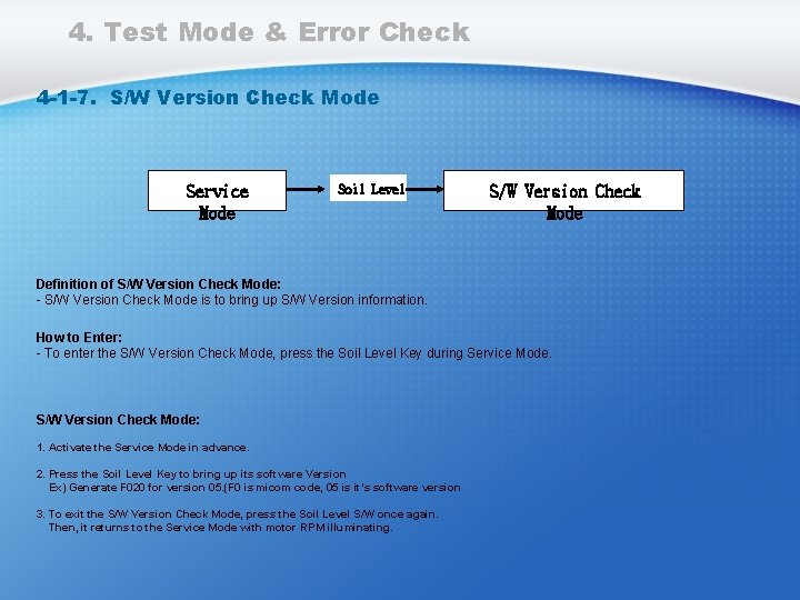 4. Test Mode & Error Check 4 -1 -7. S/W Version Check Mode Service