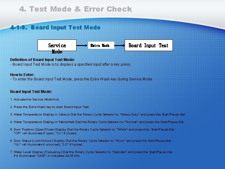 4. Test Mode & Error Check 4 -1 -9. Board Input Test Mode Service