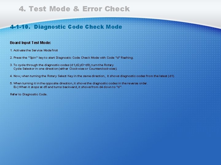 4. Test Mode & Error Check 4 -1 -10. Diagnostic Code Check Mode Board