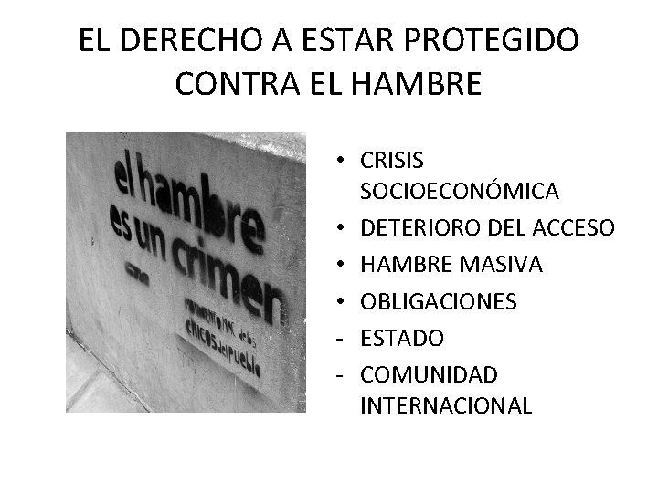 EL DERECHO A ESTAR PROTEGIDO CONTRA EL HAMBRE • CRISIS SOCIOECONÓMICA • DETERIORO DEL