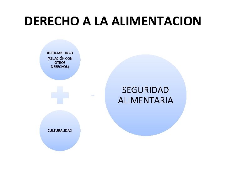 DERECHO A LA ALIMENTACION JUSTICIABILIDAD (RELACIÓN CON OTROS DERECHOS) SEGURIDAD ALIMENTARIA CULTURALIDAD 