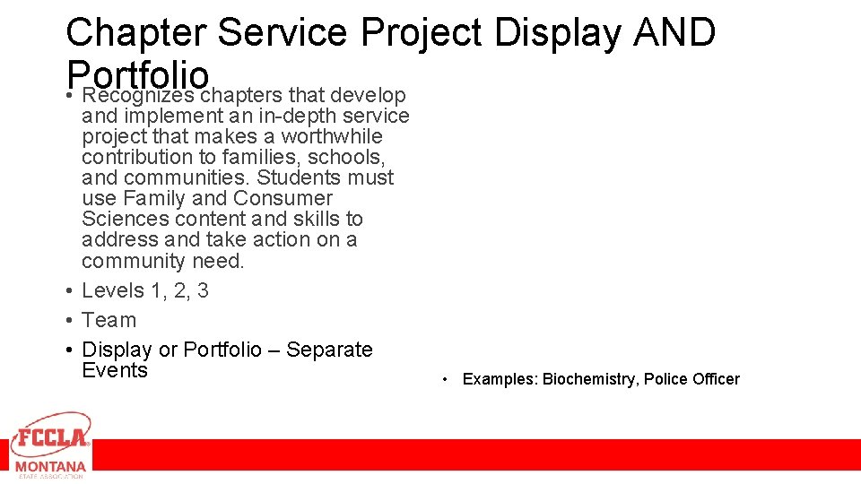 Chapter Service Project Display AND Portfolio • Recognizes chapters that develop and implement an