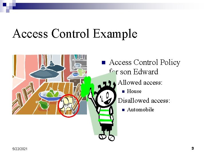 Access Control Example n Access Control Policy for son Edward ¨ Allowed n access: