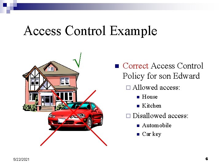 Access Control Example n Correct Access Control Policy for son Edward ¨ Allowed n