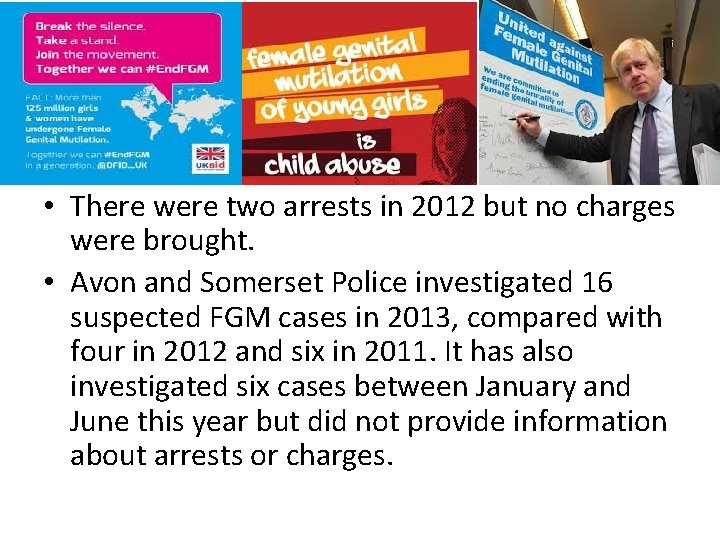  • There were two arrests in 2012 but no charges were brought. •