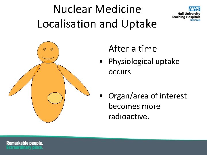 Nuclear Medicine Localisation and Uptake After a time • Physiological uptake occurs • Organ/area Nuclear Medicine Localisation and Uptake After a time • Physiological uptake occurs • Organ/area