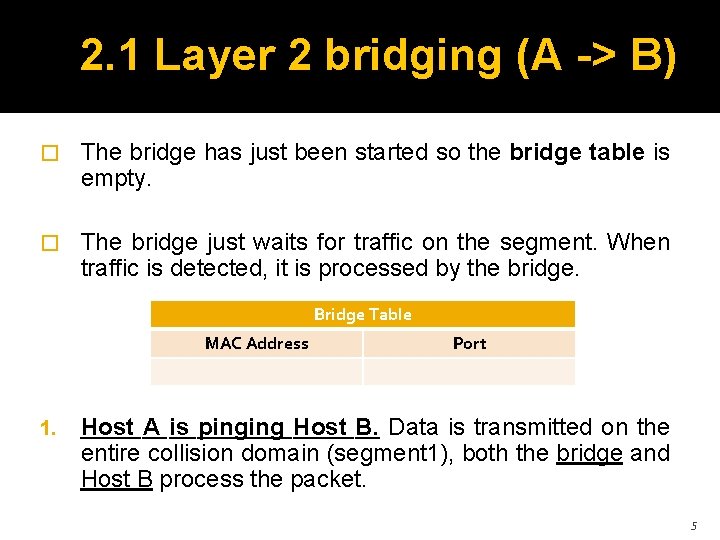 2. 1 Layer 2 bridging (A -> B) � The bridge has just been