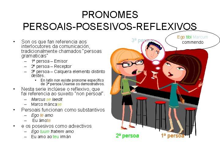 PRONOMES PERSOAIS-POSESIVOS-REFLEXIVOS • Son os que fan referencia aos interlocutores da comunicación, tradicionalmente chamados