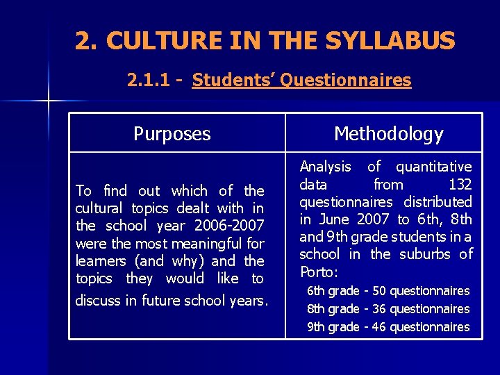 2. CULTURE IN THE SYLLABUS 2. 1. 1 - Students’ Questionnaires Purposes To find