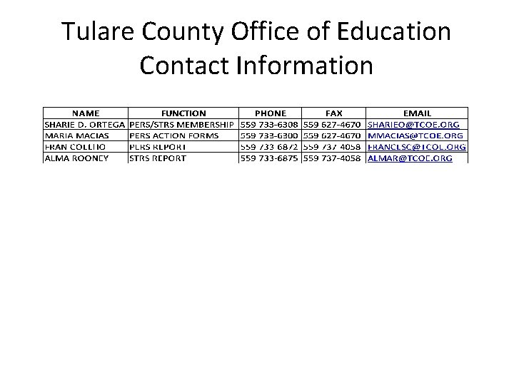 Tulare County Office of Education Contact Information 