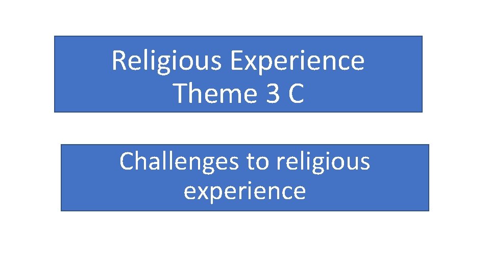 Religious Experience Theme 3 C Challenges to religious experience 