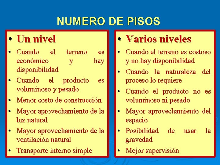 NUMERO DE PISOS • Un nivel • Varios niveles • Cuando el terreno es NUMERO DE PISOS • Un nivel • Varios niveles • Cuando el terreno es