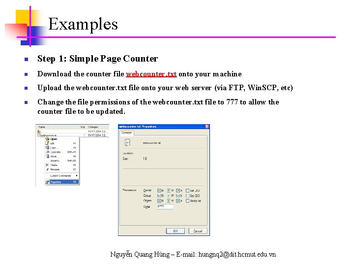 Examples n Step 1: Simple Page Counter n Download the counter file webcounter. txt