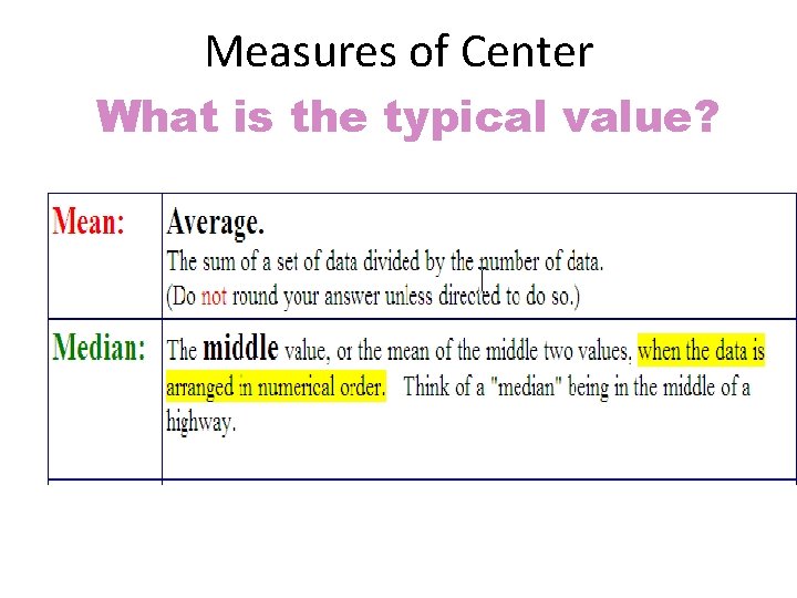 Measures of Center What is the typical value? 