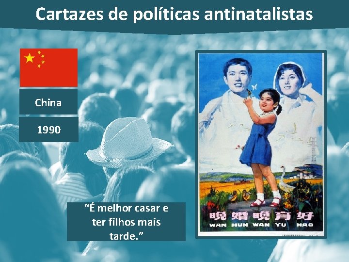 Cartazes de políticas antinatalistas China 1990 “É melhor casar e ter filhos mais tarde. Cartazes de políticas antinatalistas China 1990 “É melhor casar e ter filhos mais tarde.