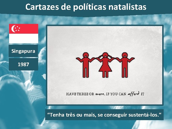 Cartazes de políticas natalistas Singapura 1987 “Tenha três ou mais, se conseguir sustentá-los. “ Cartazes de políticas natalistas Singapura 1987 “Tenha três ou mais, se conseguir sustentá-los. “