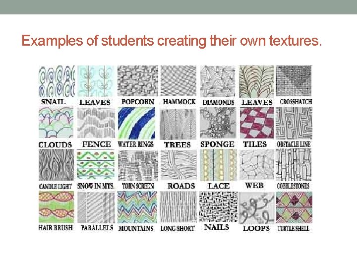 Examples of students creating their own textures. 