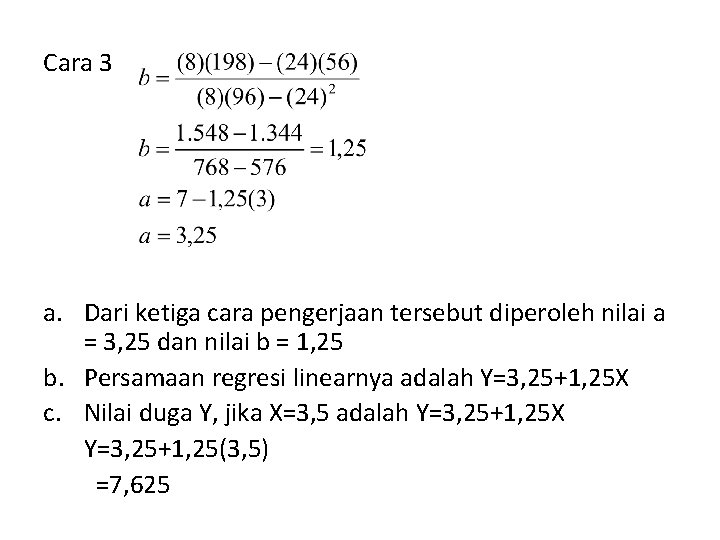 Cara 3 a. Dari ketiga cara pengerjaan tersebut diperoleh nilai a = 3, 25
