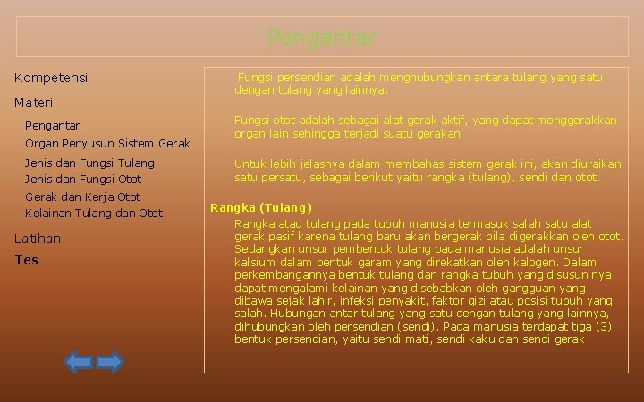 Pengantar Kompetensi Materi Pengantar Organ Penyusun Sistem Gerak Jenis dan Fungsi Tulang Jenis dan