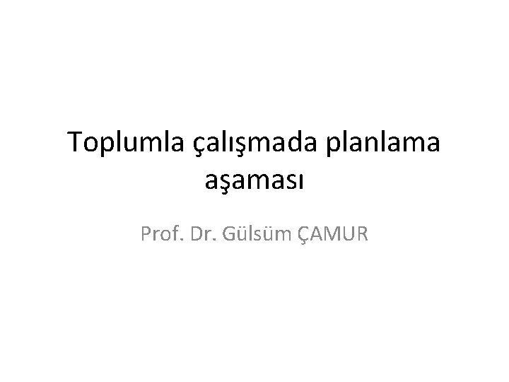 Toplumla çalışmada planlama aşaması Prof. Dr. Gülsüm ÇAMUR 