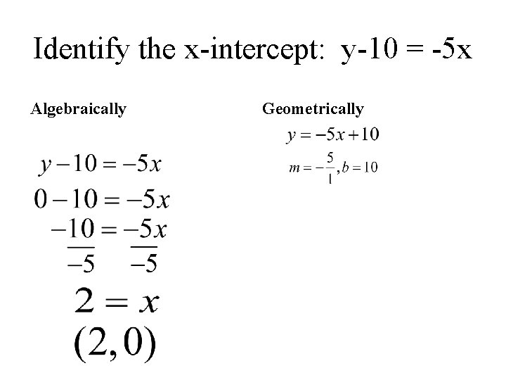 x intercept in slope intercept form