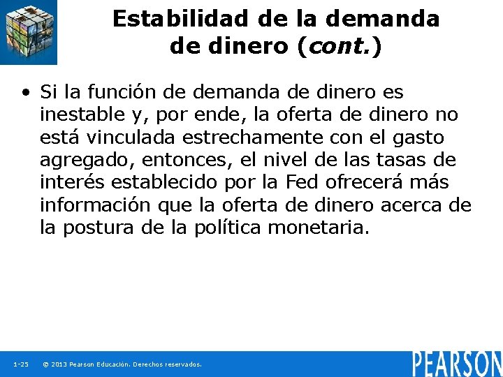 Estabilidad de la demanda de dinero (cont. ) • Si la función de demanda