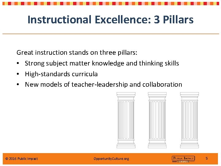 Instructional Excellence: 3 Pillars Great instruction stands on three pillars: • Strong subject matter Instructional Excellence: 3 Pillars Great instruction stands on three pillars: • Strong subject matter