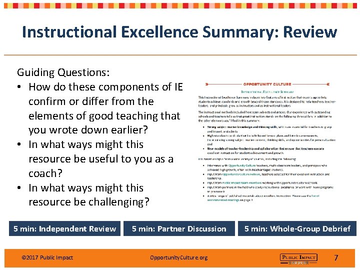 Instructional Excellence Summary: Review Guiding Questions: • How do these components of IE confirm Instructional Excellence Summary: Review Guiding Questions: • How do these components of IE confirm