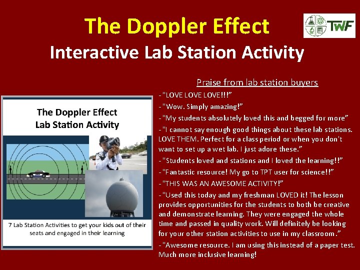 The Doppler Effect Interactive Lab Station Activity Praise from lab station buyers - "LOVE!!!”