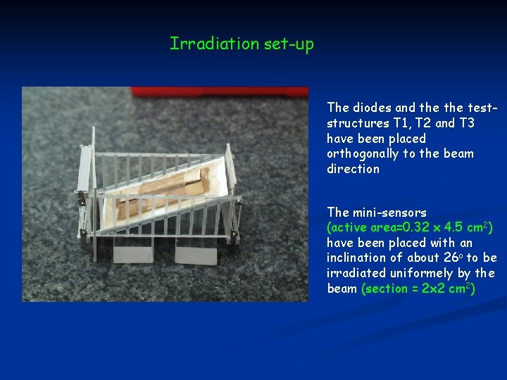 Irradiation set-up The diodes and the teststructures T 1, T 2 and T 3