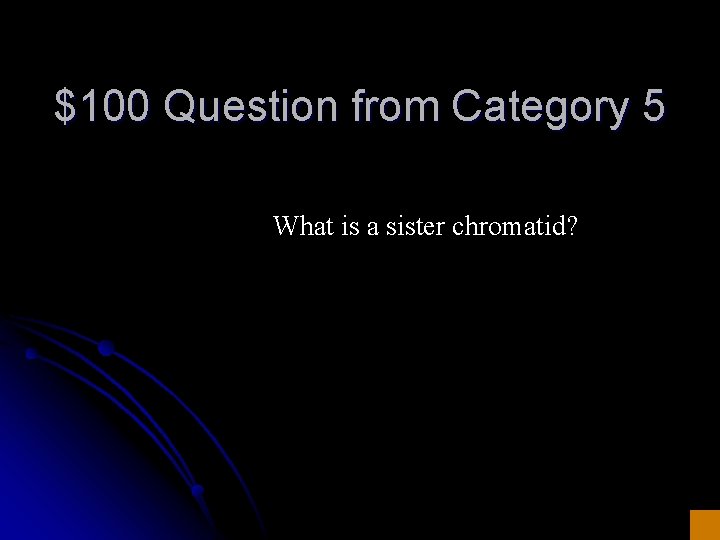 $100 Question from Category 5 What is a sister chromatid? 