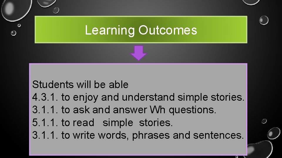 Learning Outcomes Students will be able 4. 3. 1. to enjoy and understand simple