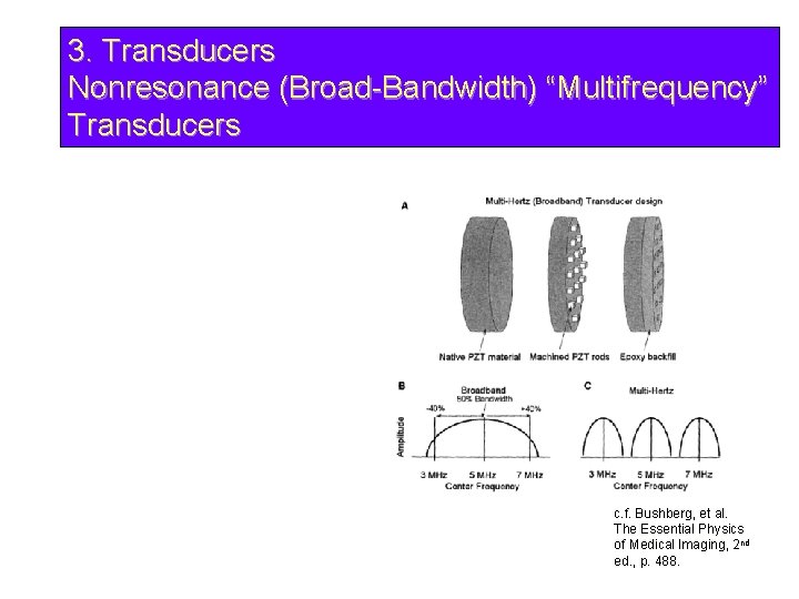 3. Transducers Nonresonance (Broad-Bandwidth) “Multifrequency” Transducers c. f. Bushberg, et al. The Essential Physics
