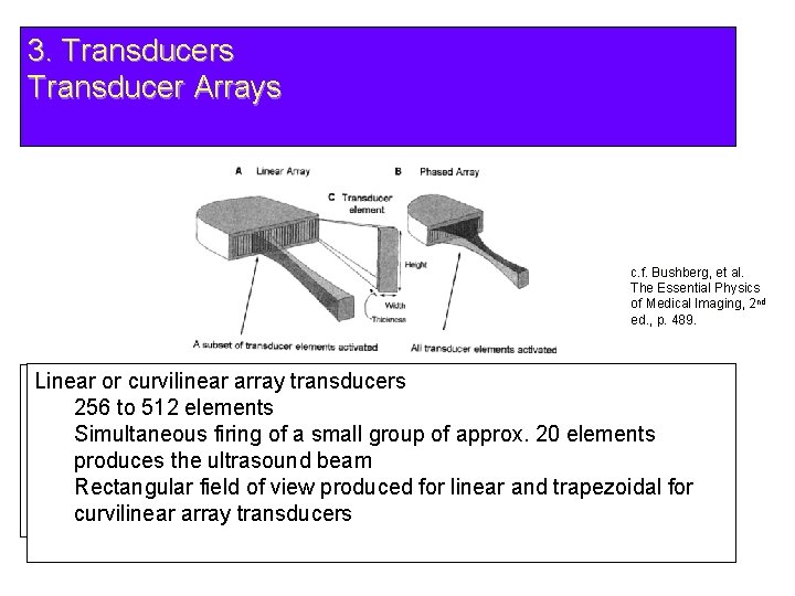 3. Transducers Transducer Arrays c. f. Bushberg, et al. The Essential Physics of Medical