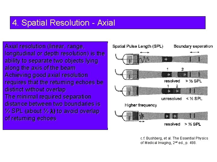 4. Spatial Resolution - Axial resolution (linear, range, longitudinal or depth resolution) is the