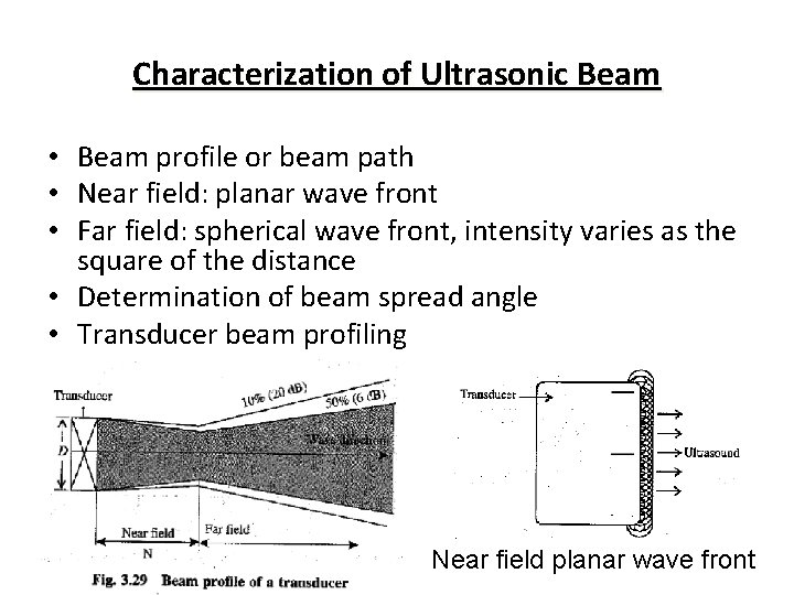 Characterization of Ultrasonic Beam • Beam profile or beam path • Near field: planar