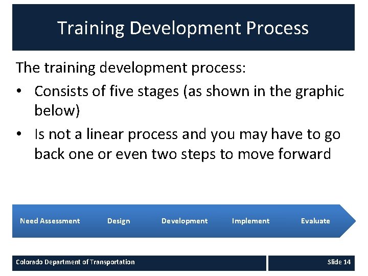 Training Development Process The training development process: • Consists of five stages (as shown