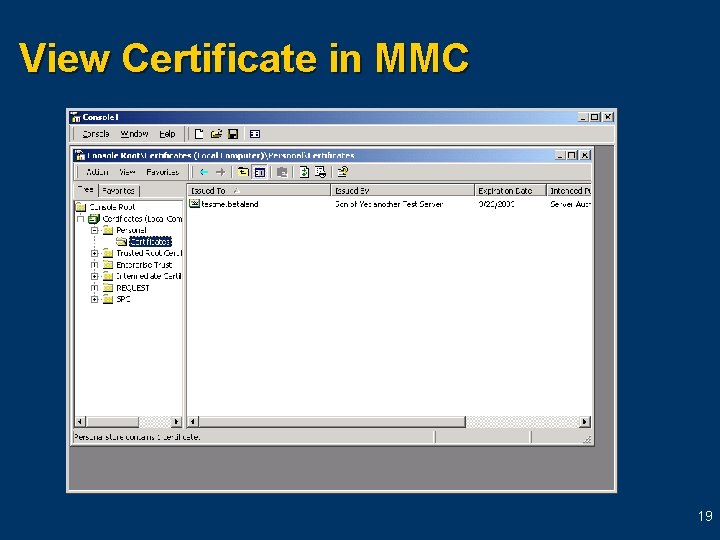 View Certificate in MMC 19 