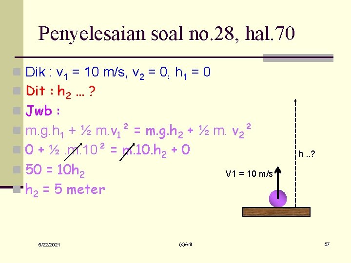 Penyelesaian soal no. 28, hal. 70 n Dik : v 1 = 10 m/s,