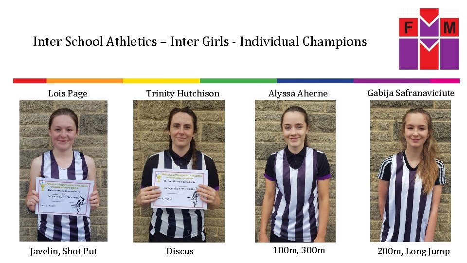 Inter School Athletics – Inter Girls - Individual Champions Lois Page Javelin, Shot Put