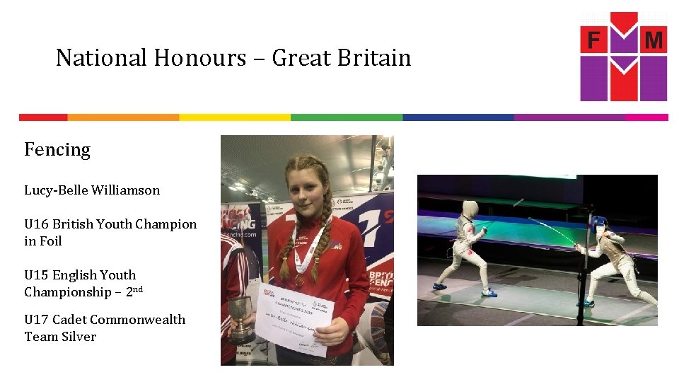 National Honours – Great Britain Fencing Lucy-Belle Williamson U 16 British Youth Champion in